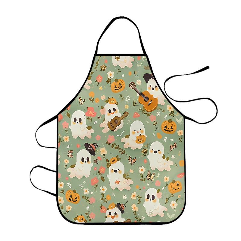 Halloween Pumpkin Skeleton Waterproof Apron With Cartoon Print For Kitchen And Home Use