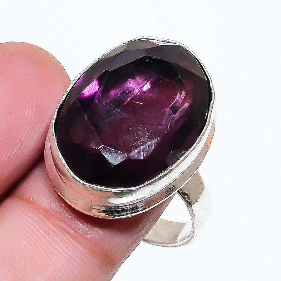 Natural Amethyst Gemstone Handmade 925 Sterling Silver Jewelry Ring Size 9 AR-18227
