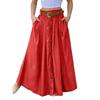 Women's Casual Retro High Waist Color Wrap Button Loose Belt Pocket Skirt