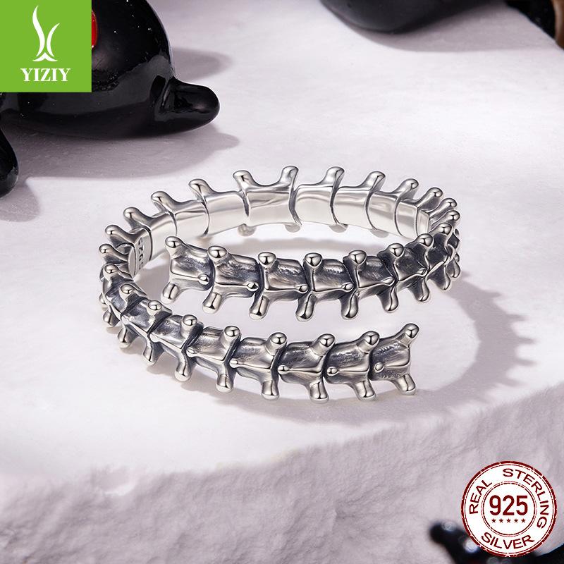 Dark Wind Personality Spine Opening Ring Unique Wind S925 Sterling Silver Ring Jewelry