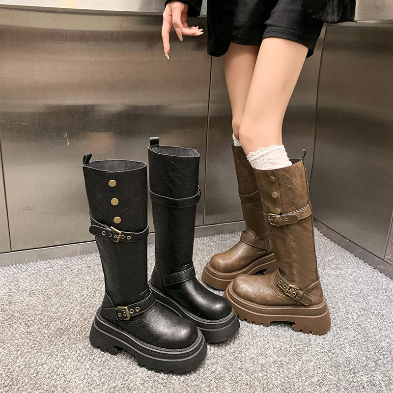 Maillard brown versatile boots women's 2025 spring and summer new thick leg heightening knight boots small tall boots