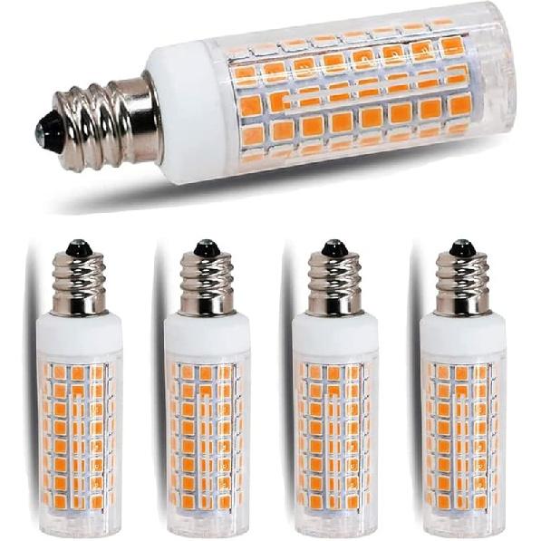 

E11 led Bulb 75w 100w Halogen Bulbs Replacement, JD T4 e11 Mini Candelabra Base 110V 120V 130 Voltage Input Light Bulbs, Daylight White 6000K Pack of E11-warm White-4p