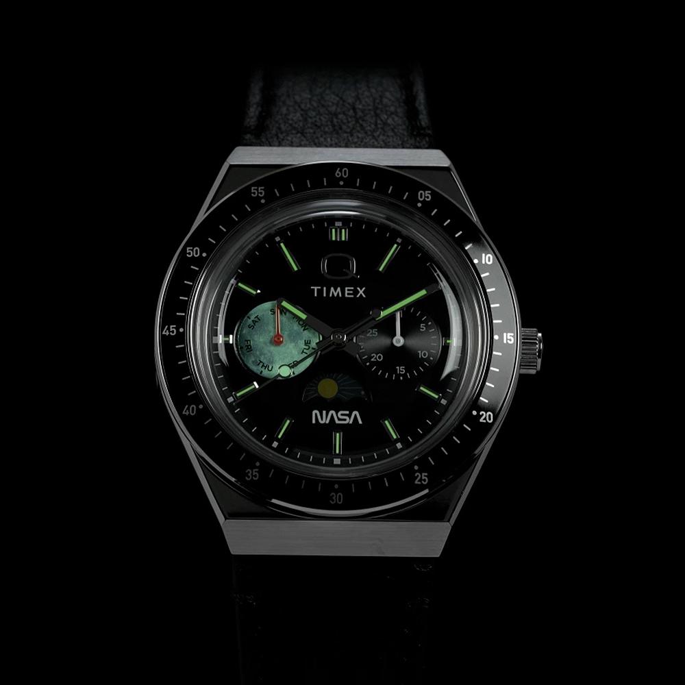 TIMEX Q TIMEX X NASA Vintage Black Leather Watch 40mm TW2Y56800