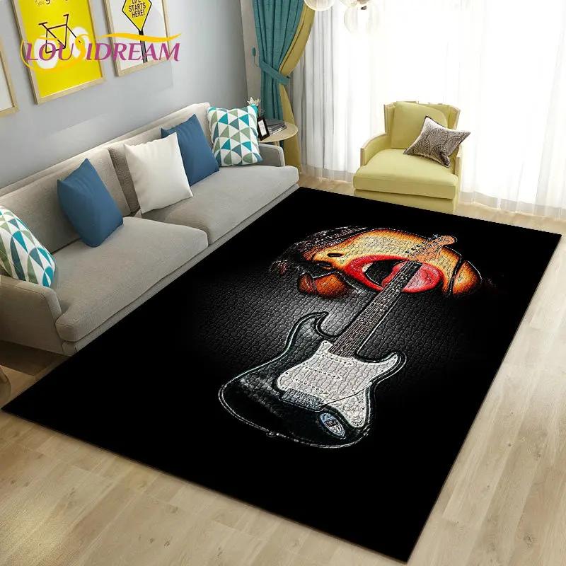 Classical Electric Guitar Music Area Rug Large,Carpet Rug for Living Room Bedroom Sofa Doormat Decoration, Non-slip Floor Mat 3D