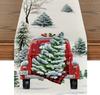 Christmas Snow Tree Truck Linen Table Runners Holiday Party Decor Farmhouse Kitchen Dining Table Runner Christmas Decorations