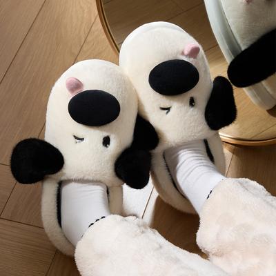 Cute Winter Women Cotton Slippers Plush Warm Thick Bottom Slides Breathable Soft Non-slip Slippers Indoor Outdoor Men Casual Slippers