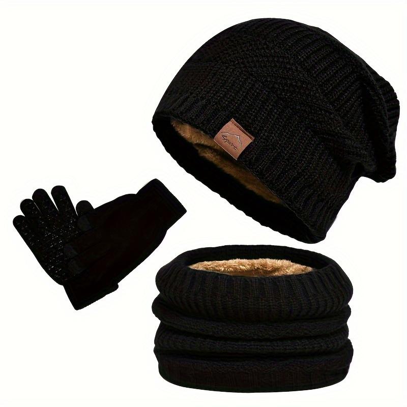 2025 9606 Winter Fleece-Lined Warm Hat and Scarf Set with Ear Protection Knitted Beanie for Men, European Style Cross-border Knit Cap