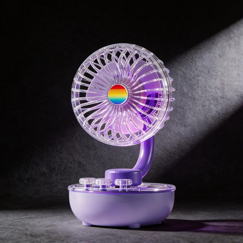 Transparent Table Fan With Atmosphere Light Rechargeable For Home Office And Dormitory Use
