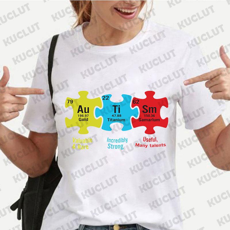 TShirt for Women Autism Puzzle Piece Tshirt Y2k Graphic Autism Awareness Print Tops Short Sleeve Tee Casual Harajuku Streetwear