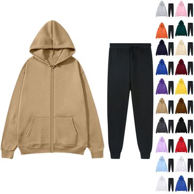 Damenmode, lässig, einfarbig, Sportbekleidungsset, modischer Hugh-Strickpullover mit Kapuze, Sweatshirt + Jogginghose