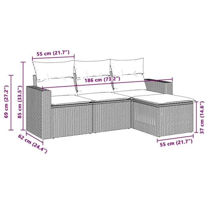 VidaXL Garden Lounge Set 4 Pcs with Light Grey Cushions Wicker 3251209