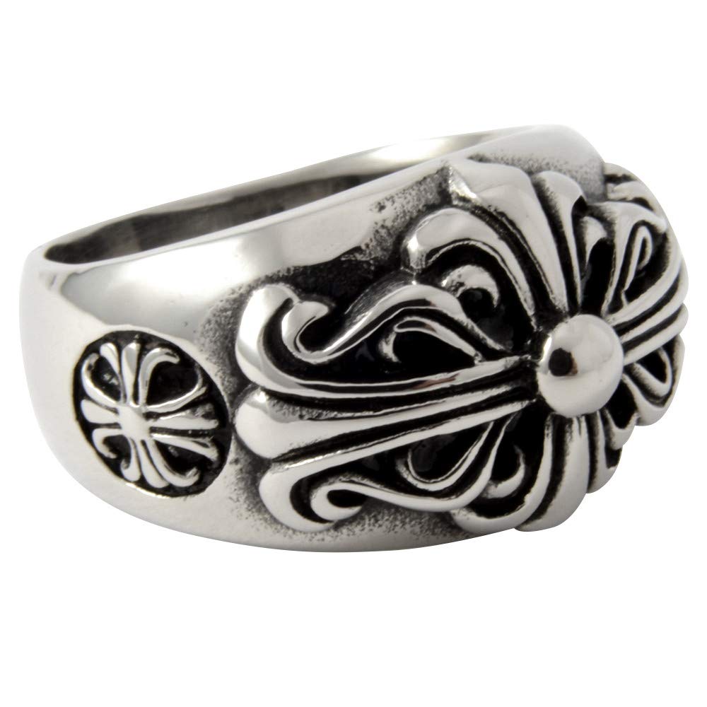 Stainless Steel Floral Cross Silver Color [sakuto] Men's Ring, (17)