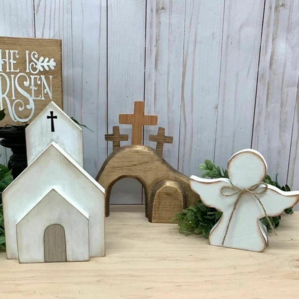 Ježíšův hrob Velikonoční podnos Dekor Sada Ručně vyráběná Scéna Vzkříšení Figura Vzkříšeného Krista Velikonoční Stolní Ozdoba pro Domov Kancelář