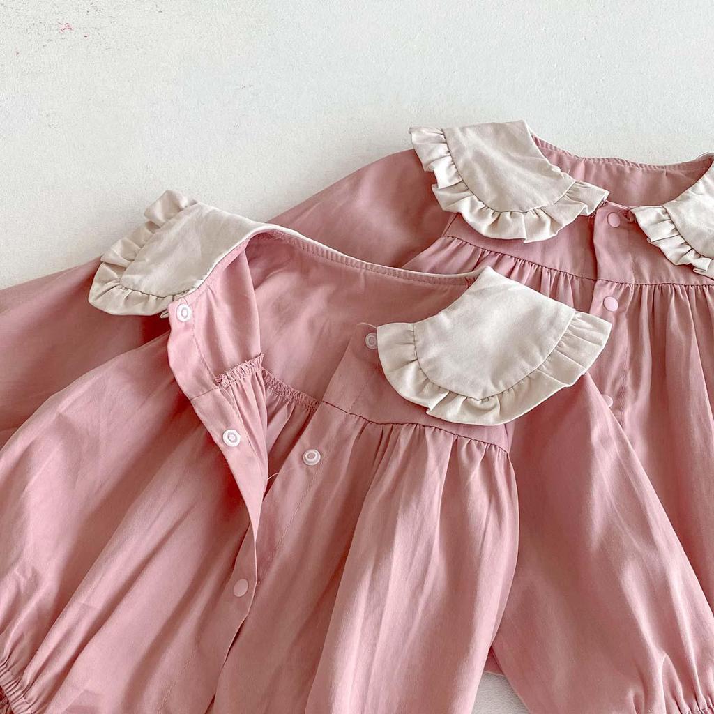 Autumn 2025 Peter Pan Collar Long Sleeve Baby Romper with Rabbit Ears for Girls