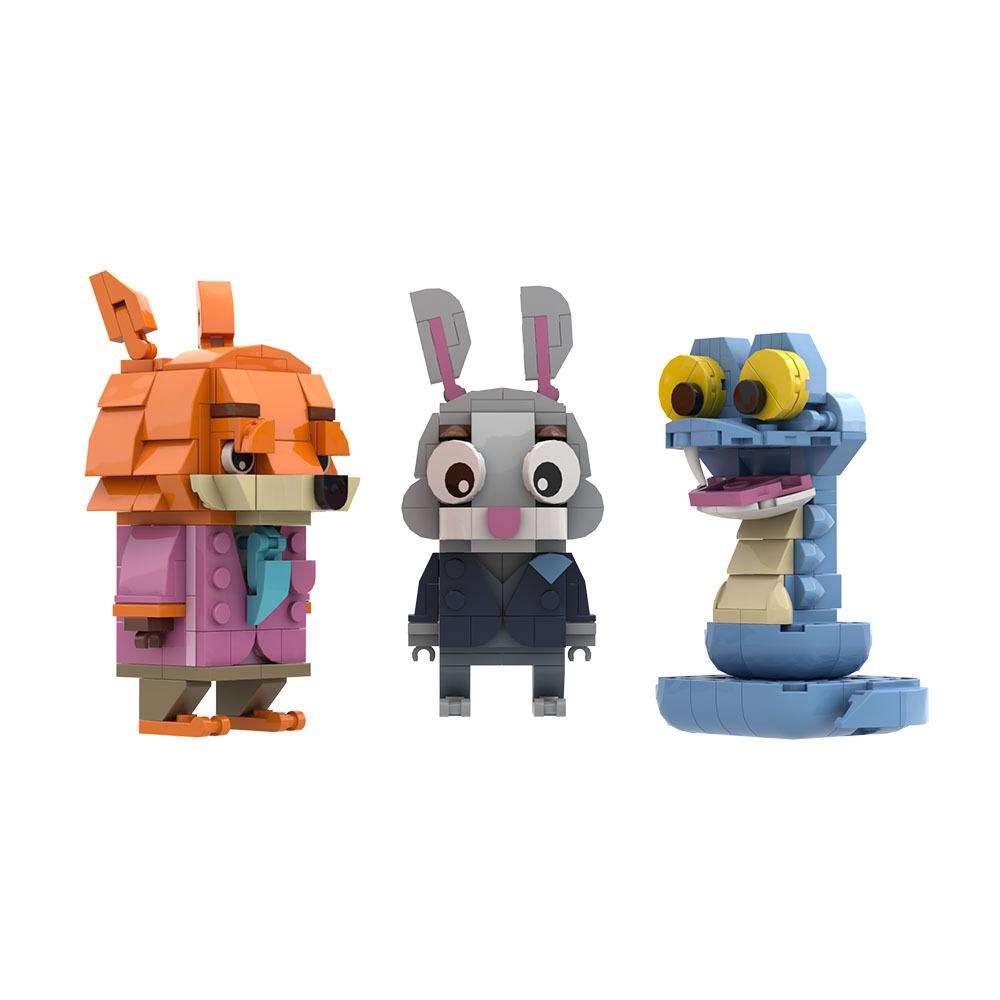 Non-Toxic 334Pcs Rabbit Fox Snake Model Building Blocks Anime Movie Series Small Particle Assembly Toy Animal Ornament Kid Holiday Gifts