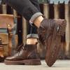British Style Men's Lace Up Ankle Boots High Top Cowboy Leather Boots Leisure Comfly Work Shoes for Men Military Combat Boots