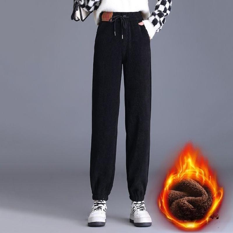 Women's Autumn and Winter Plus Size Corduroy Thickened Plus Velvet Feet Casual Pants