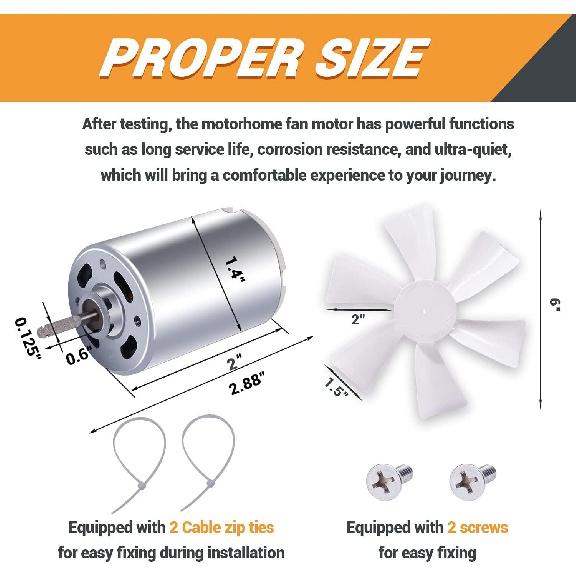 mankk 6  RV Vent Fan Blade with 12V D-Shaft RV Vent Motor Fan Blade Replacement RV Exhaust Fan Bathroom RV Exhaust Fan with 2 Screws 2 Zip Ties