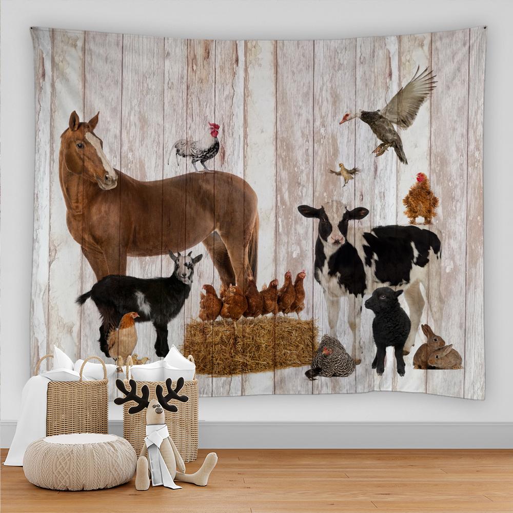 Venkovská farma stodola zvířata nástěnná tapiserie velká tapiserie farmářská krajina domácí pokoj obývací pokoj dekorace okenní tapiserie