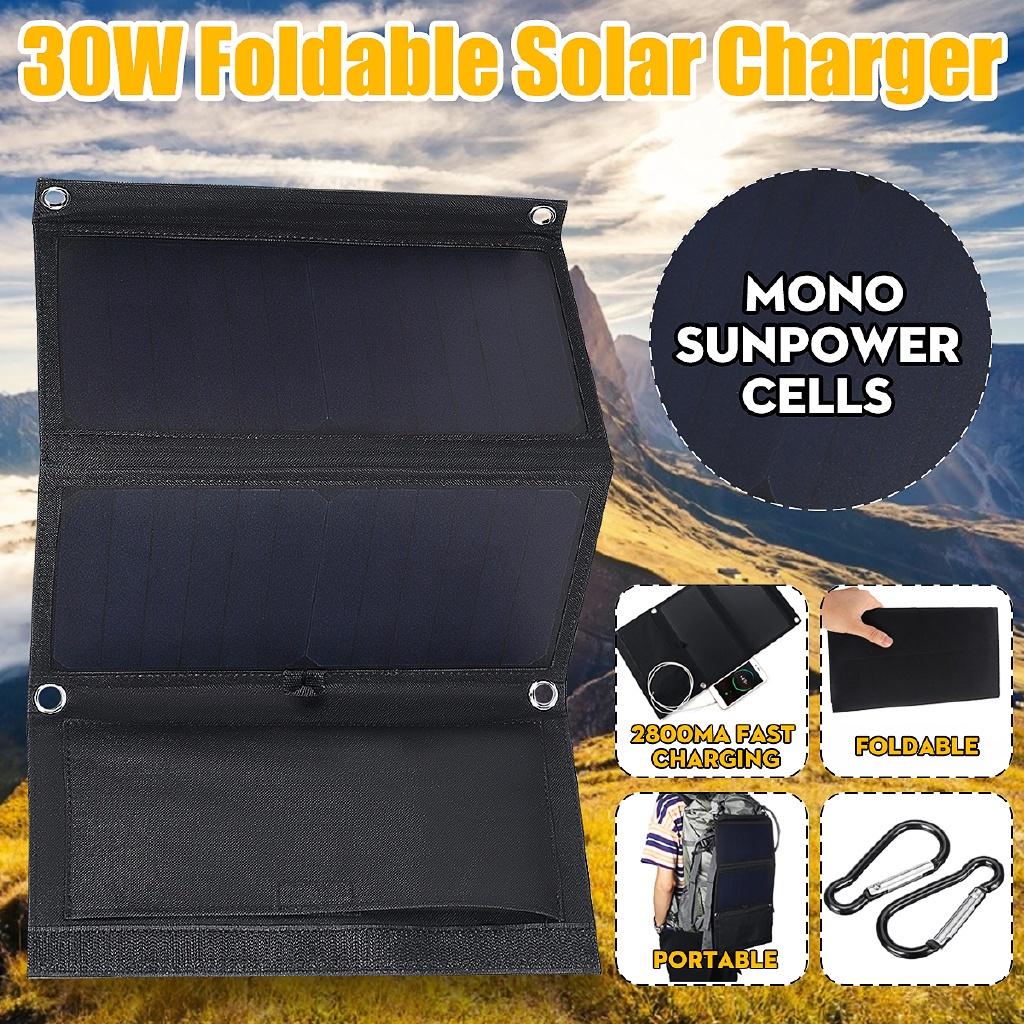 30W 5V Solar Panel Charger Foldable Solar Power Bank Dual USB Camouflage Backpack Camping Hiking for phone