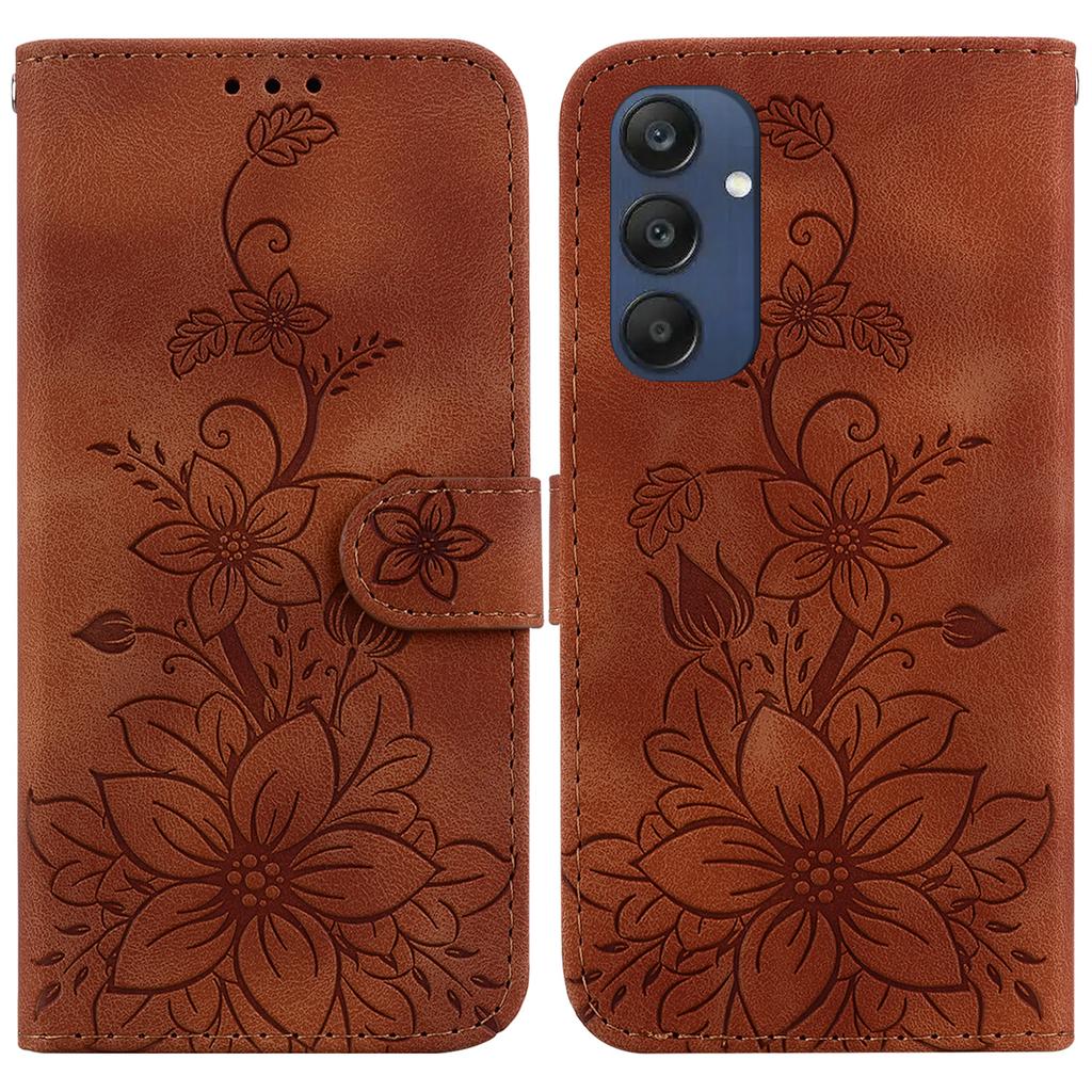 For Samsung Galaxy M35 5G Stand Case Lily Flower Imprint Leather Phone Cover