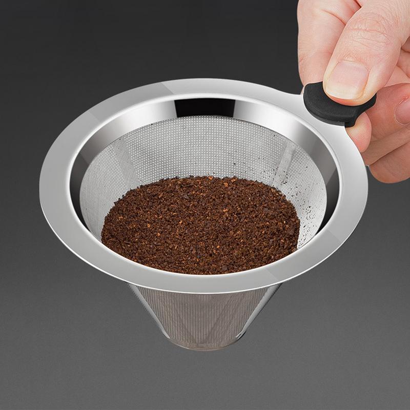 304 Stainless Steel Coffee Filter Reusable Double Layer Small And Light Compact Cone Dripper Hot Water Mesh New