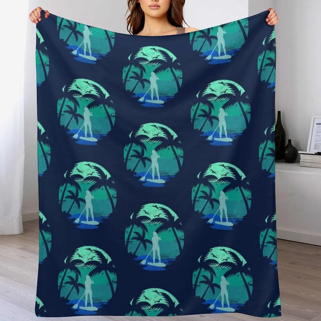 SUP Board Paddleboard Paddleboarding Retro Look Gift Throw Blanket Wrinkle Resistant Lightweight Blanket