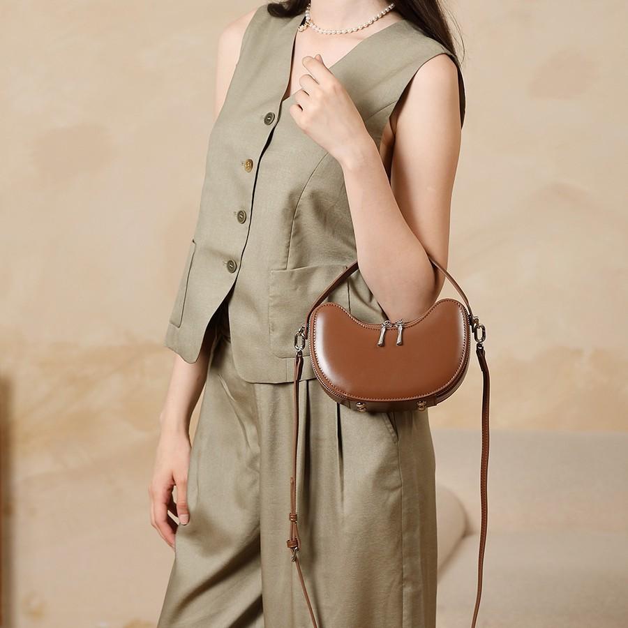 Special offer semi-round saddle bag, high-end diamond-pattern underarm bag, 2025  model genuine leather shoulder and crossbody bag for women