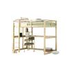 Lit surélevé - MUVOE - 140 x 200 cm - Bois massif - 4 compartiments de rangement - Bureau intégré