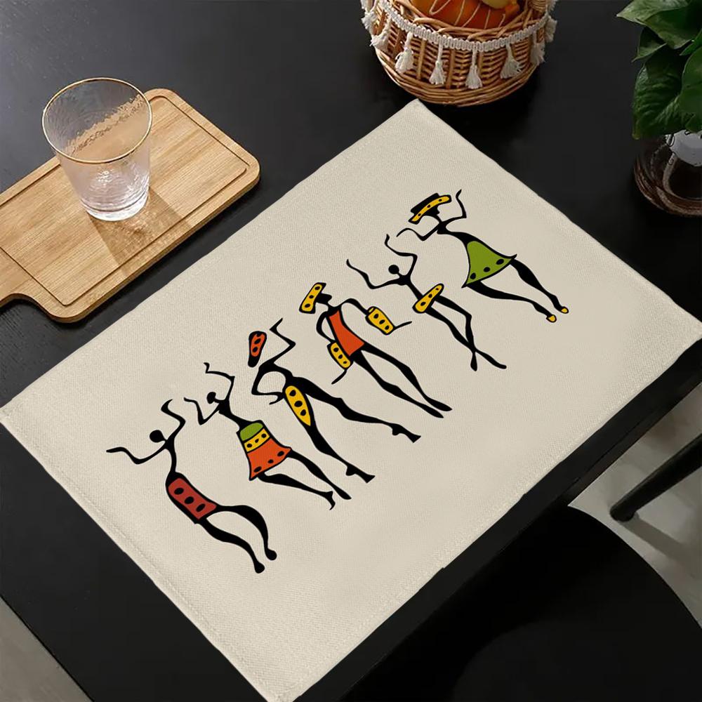 

4pc african-dancers-silhouette Placemats Proof Linen Place Mats for Home Kitchen Dinner Table Decor and Supplies 30x45cm-4PC