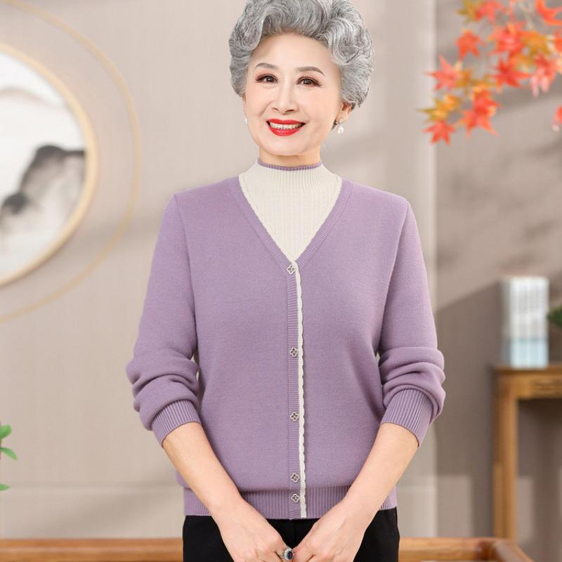 Semi-turtleneck sweater female grandmother fake two-piece thickened knitted sweater new autumn and winter velvet knitted bottoming sweater