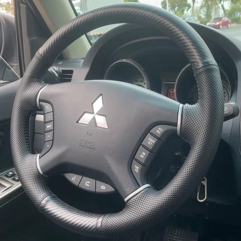 Für Mitsubishi Pajero 2007-2014 Galant 2008-2012 Handgenähtes Schwarzes Leder Pfirsichholzmaserung Auto Lenkradabdeckung