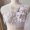1 Piece Large 3D Lace Applique Trim Patches Pearl Purple Flower For Prom Wedding Dress Accessory Lace Fabric DIY 33*26cm