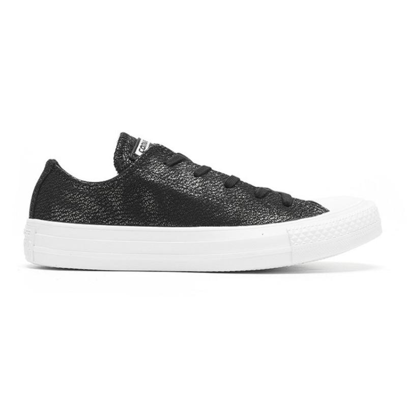 Converse All Star Ctas OX Non-Slip Shock Absorption Low-Top Board Shoes Unisex Black and Silver