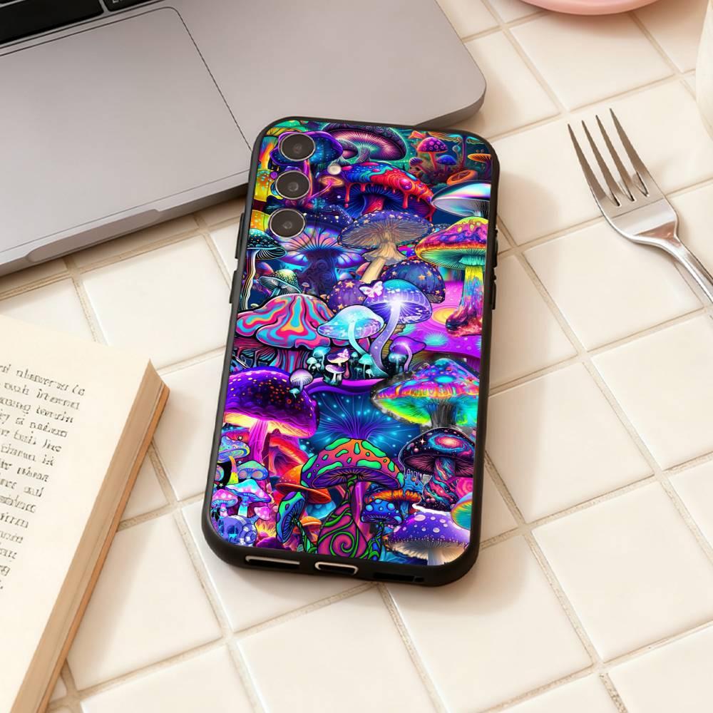 Trippy Psychedelic Mushrooms phone Case For Samsung Galaxy A73,A72,A71,A70,A53,A52,A51,Others Soft Black Shell