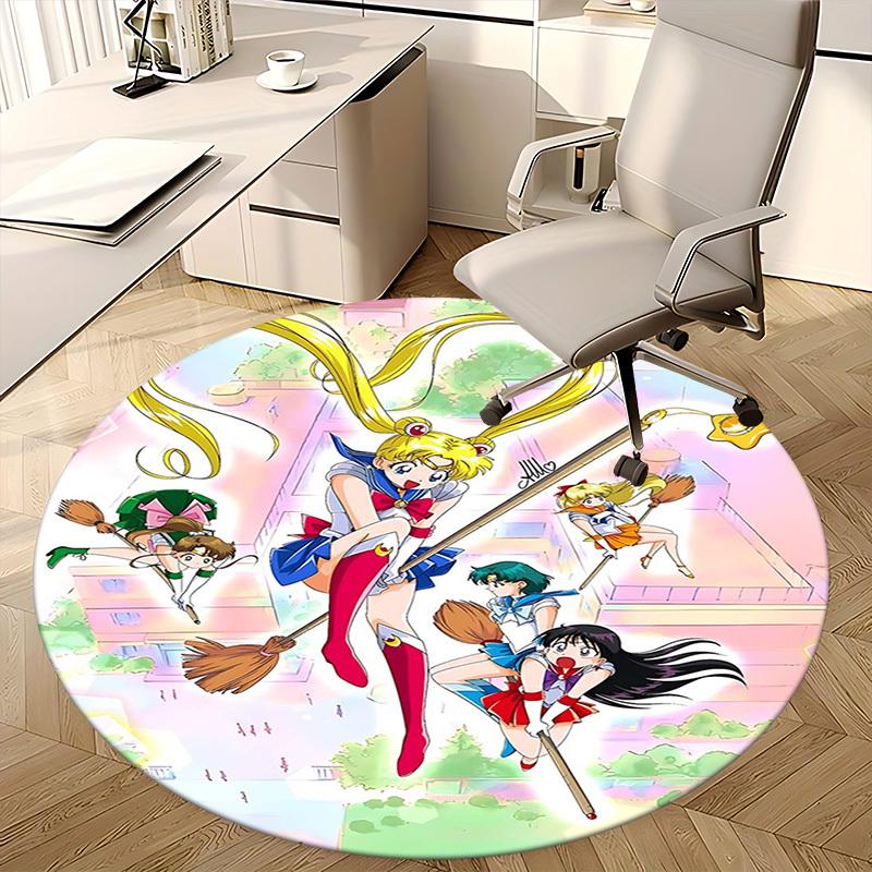 1pc Sailor Moon Anime Round Carpet Office Chair Mat, NonSlip Rug for Home Decor, Seasonal Gift, Suitable for Office, Living Room