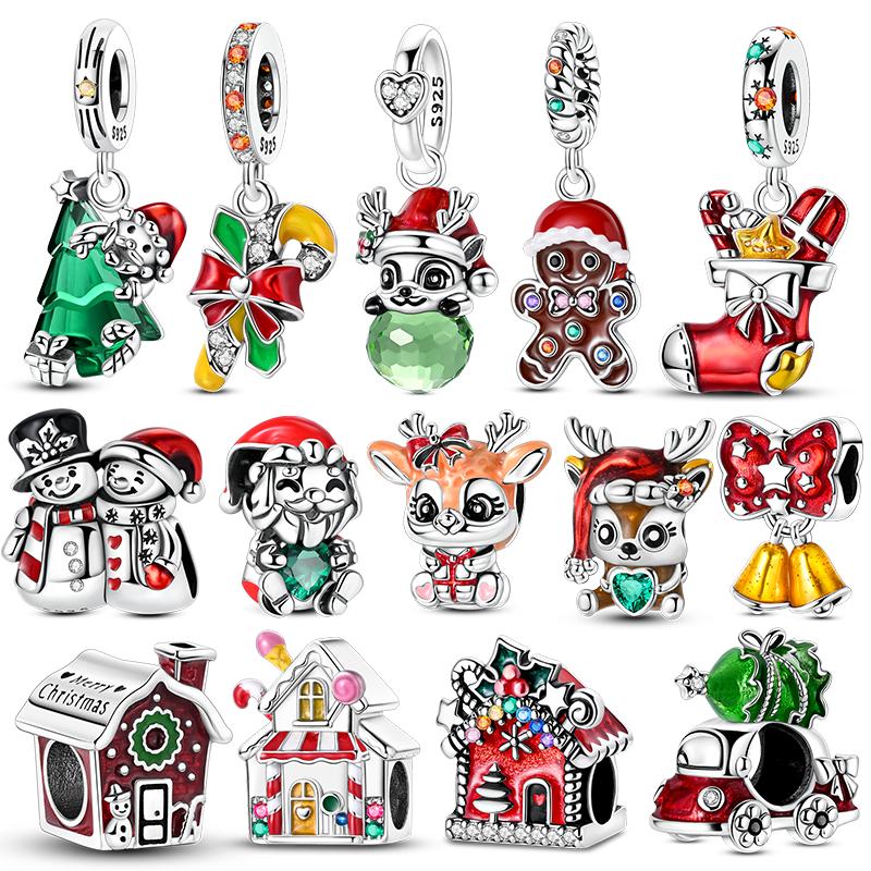 copper Charm Bead Charms Golden Santa Claus Gingerbread Pendant Bead Charms Compatible With Authentic Bracelets Necklaces Reindeer Snowman Women Jewel
