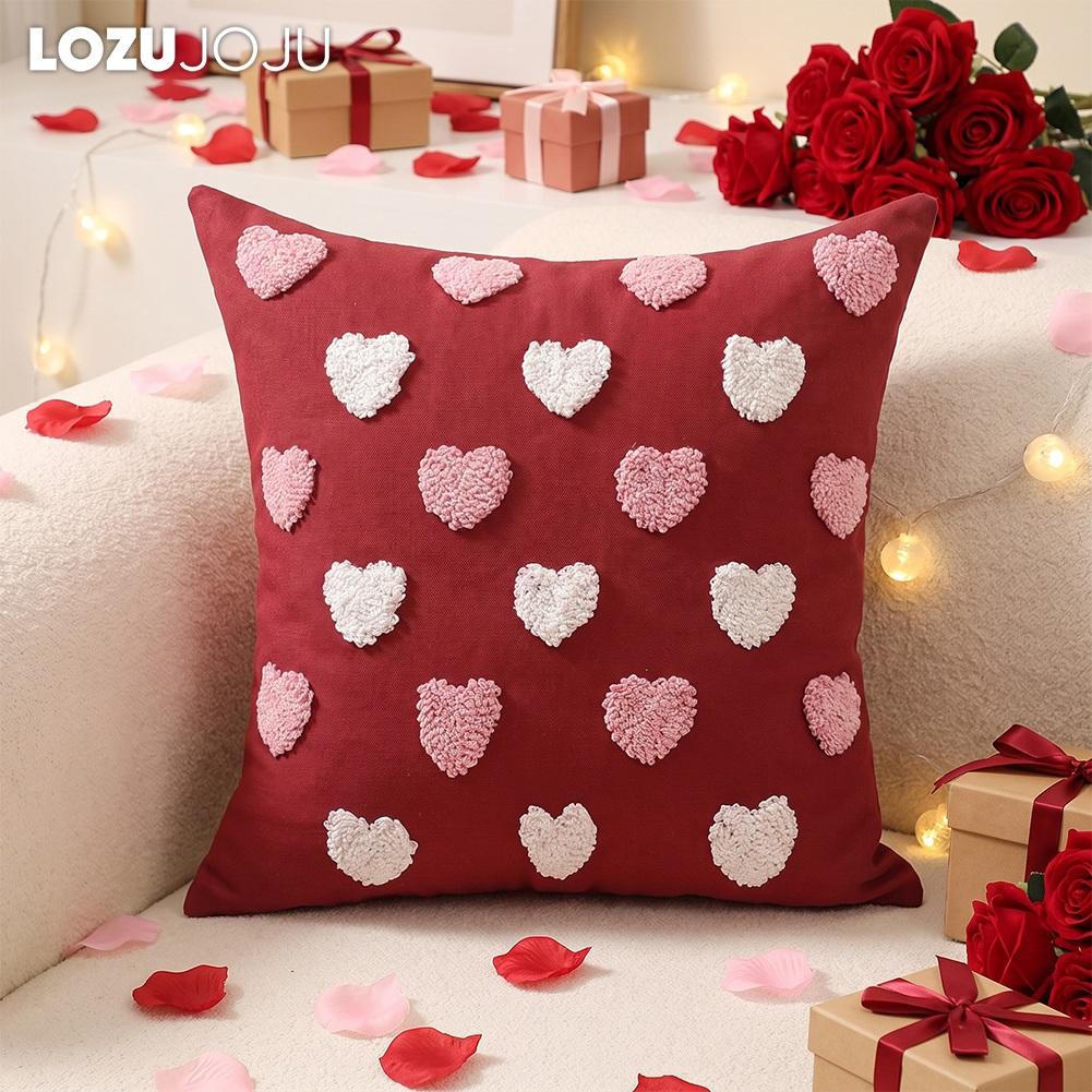 1PC LOZUJOJU 3D Tufted Heart Throw Pillowcase, Sweet Love Heart Embossed Cushion Cover for Sofa Living Room Bedroom Home Decor
