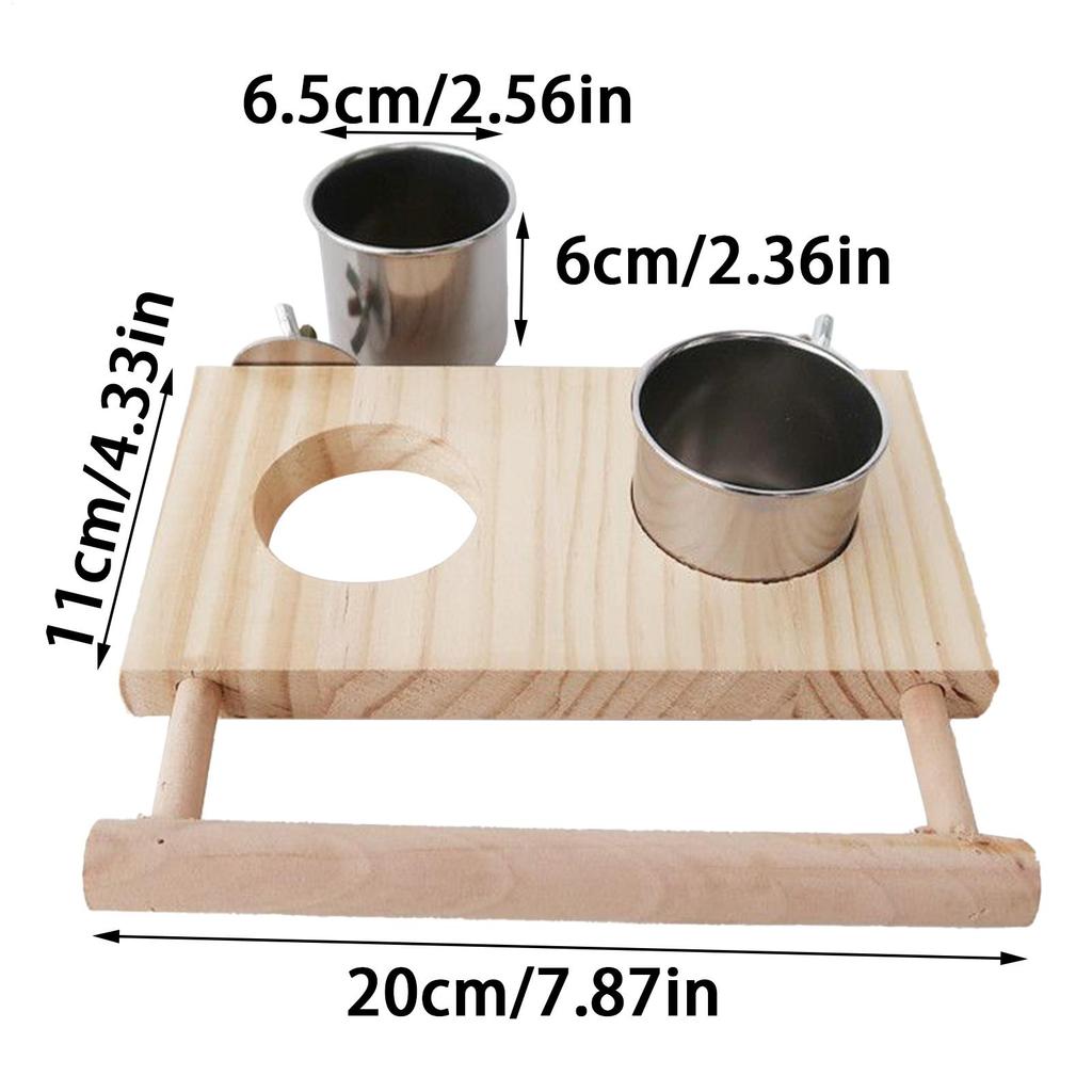 Vogel zitstok Vogelstandaard Waterbakje Conure Speeltjes Houten Huisdierbenodigdheden Met Roestvrijstalen Bakjes Voor Parkiet Conure Cockatiel