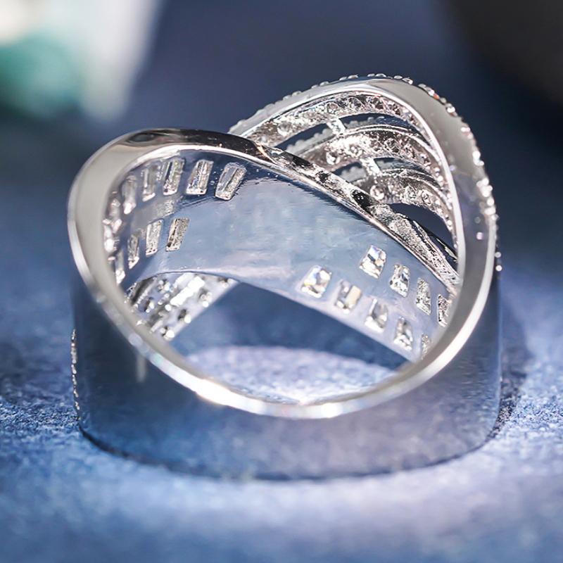 Fashion Luxury Cross Ring Women Brilliant Cubic Zirconia Silver Color Finger Accessories for Daily Party Gorgeous Jewelry