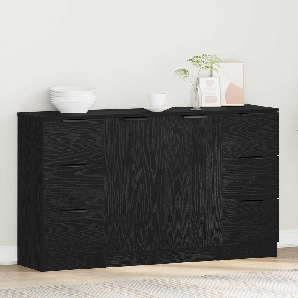 Sideboard 3 pcs Black Oak Effect Wood Based Panel