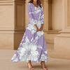 Women's Casual 3/4 Sleeve V-Neck Floral Print Maxi A-Line Beach Dress