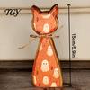 Retro Farmhouse Shelf Display Rustic Wooden Cat Ornament, Vintage Halloween/Flower Wood Tabletop Signs, Witch Hat Decor Distressed Animal Figurines