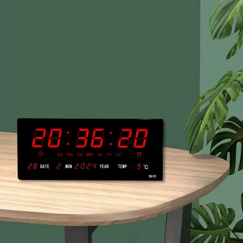 

Rectangle LED Display Digital Clock with Date, Calendar, Wall Alarm for Living Room, Garage,