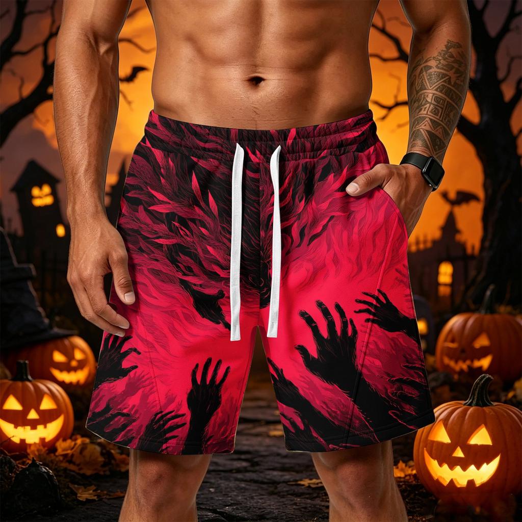 Men's Halloween Loose Fit Shorts with Pockets Drawstring Waistband Athletic Printed Shorts for Casual Sportswear