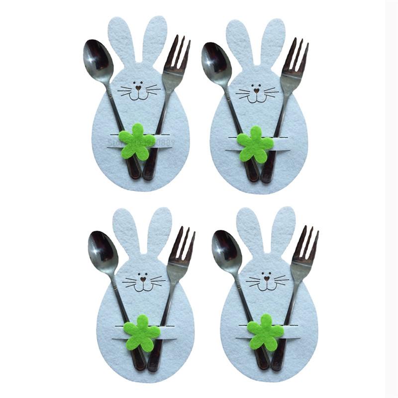 Easter Bunny Knife and Fork Holder 4Pcs/set Easter Eggs Rabbit Cutlery Bags Tableware Organizer Table Decorations Party Supplies