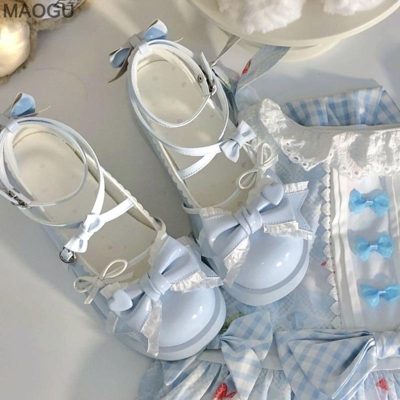 Damen Mary Jane Schuhe Dicke Sohle Gelb Blau Süße Lolita Schuhe Niedliche Herz Schleife Pumps Höhensteigernd Zapatos De Mujer