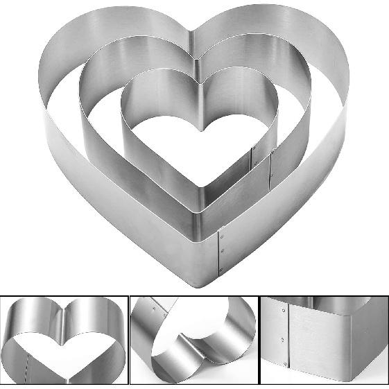 3PCS Heart Cookie Cutter Set, 4" 6" 8" Stainless Steel Sandwiches Cutter DIY Heart Cake Cutter Cake Molds Ring Set Mousse Mold Biscuit Cutter