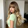 Womens Matte Hair Long Curly Wig With Bangs Rose Net Full Head Cover Daily Wear