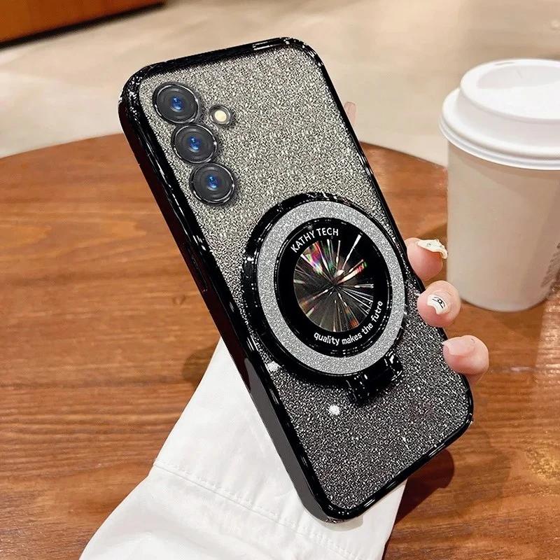 Luxury With Bracket Glitter Case For Samsung Galaxy S25 S24 S21 S22 S23 FE Ultra case For A36 A16 A56 A26 A15 Case Holder Cover